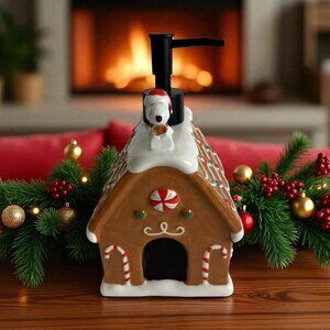 Snoopy & Woodstock Peanuts Christmas Ginger Bread House Soap Dispenser Holiday